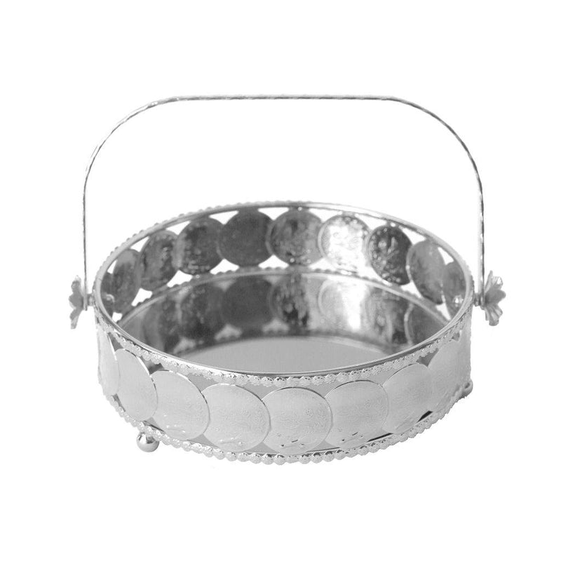 Deco Silver Metal Round Serving Tray Fruit Basket Set of 2 Pcs