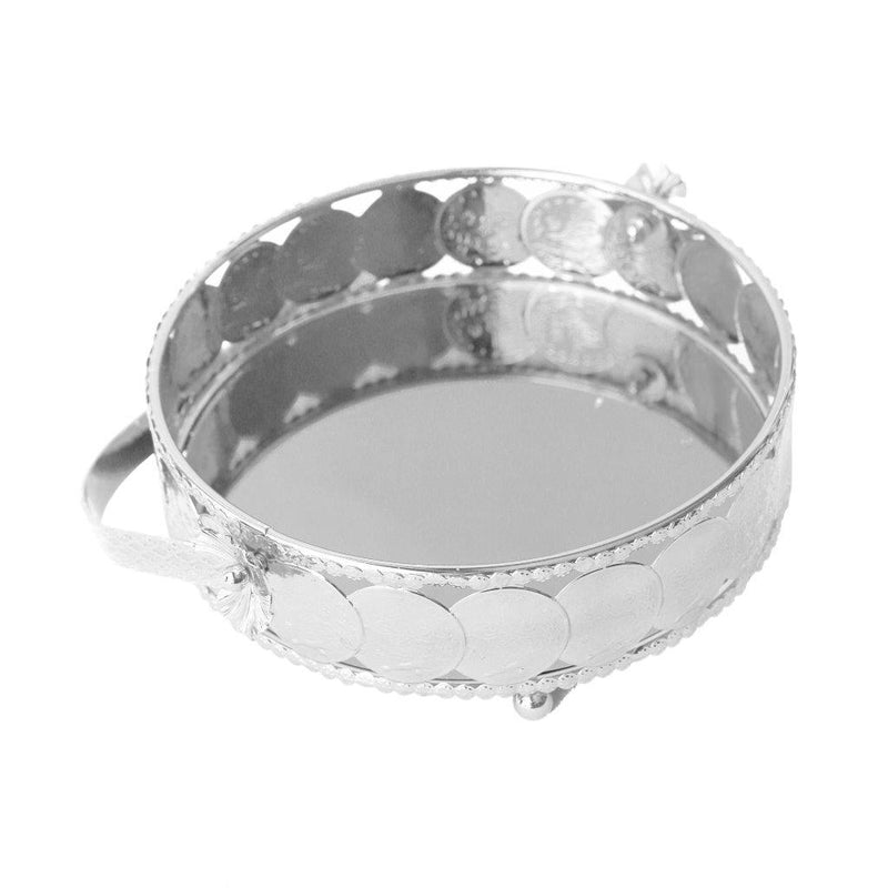Deco Silver Metal Round Serving Tray Fruit Basket Set of 2 Pcs