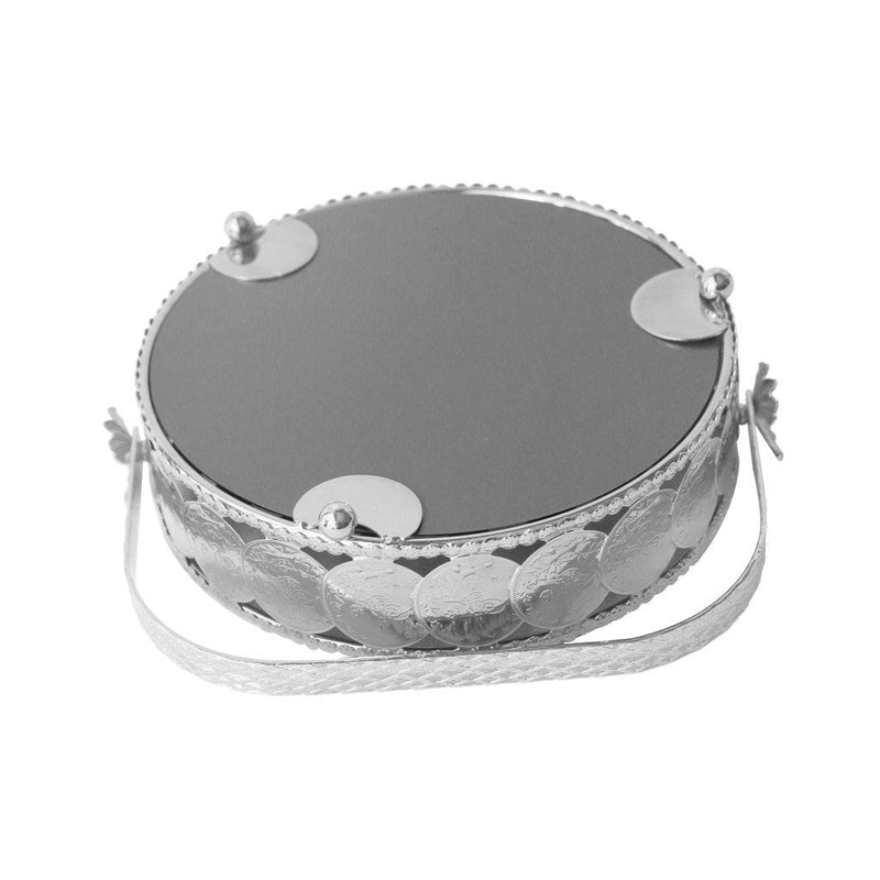 Deco Silver Metal Round Serving Tray Fruit Basket Set of 2 Pcs