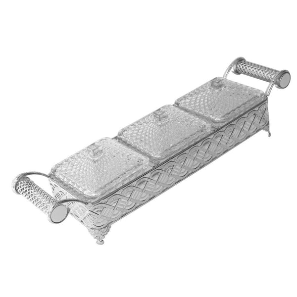 Metal Deco Silver Candy Box Nuts and Chocolates 2 Slot Serving Tray with Lid 47*11.5*10 cm