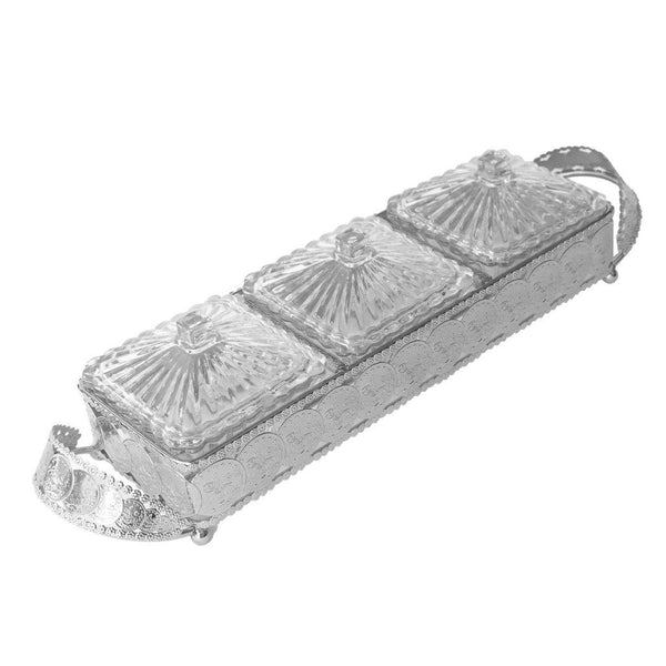 Metal Deco Silver Candy Box Nuts and Chocolates 2 Slot Serving Tray with Lid 47*11.5*10 cm