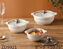 White Ceramic Tureen Casserole Set/3 Pcs