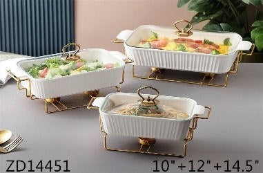 Ceramic Chafing Dish Food Warmer Set/3 PCs 10/12/14.5"