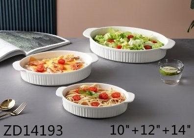 White Cearmic Oval Baking Dish Set/3 Pcs