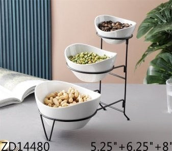 White Ceramic Nuts & Snack Bowl Set of 3 Pcs