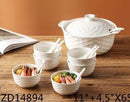 White Ceramic Tureen Bowl Set/16 Pcs