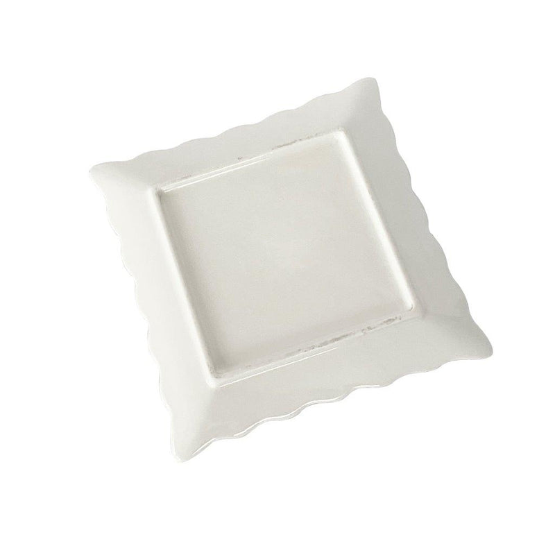 White Ceramic Gold Rim Tableware Rectangular Serving Dish Plate 15X15X2 cm