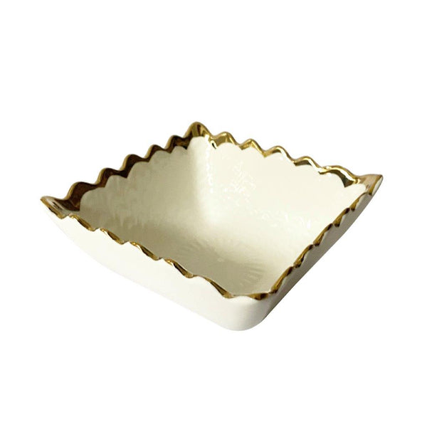 White Ceramic Gold Rim Tableware Rectangular Serving Dish Bowl 11.5X11.5X5 cm