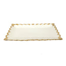 White Ceramic Gold Rim Tableware Rectangular Serving Dish Plate 25.5X15.5X2 cm