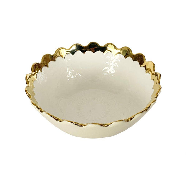 White Ceramic Gold Rim Tableware Round Serving Dish Bowl 16X16X6.5 cm