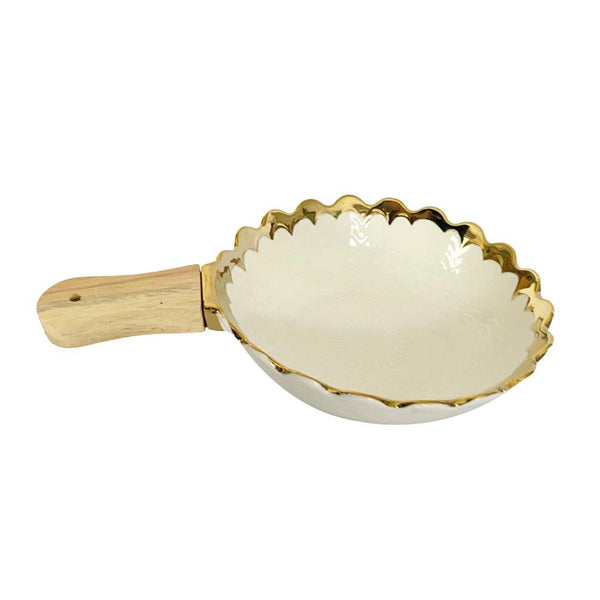 White Ceramic Gold Rim Tableware Round Serving Dish Bowl 25.5X17X5.5 cm