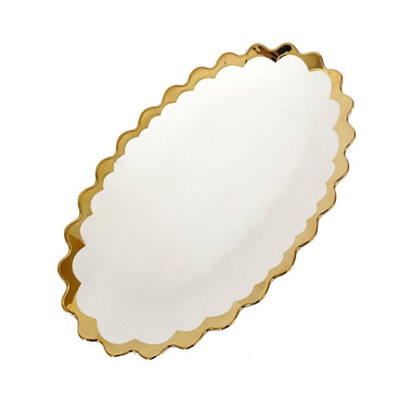 White Ceramic Gold Rim Tableware Oval Serving Dish Bowl 36X21.5X3 cm