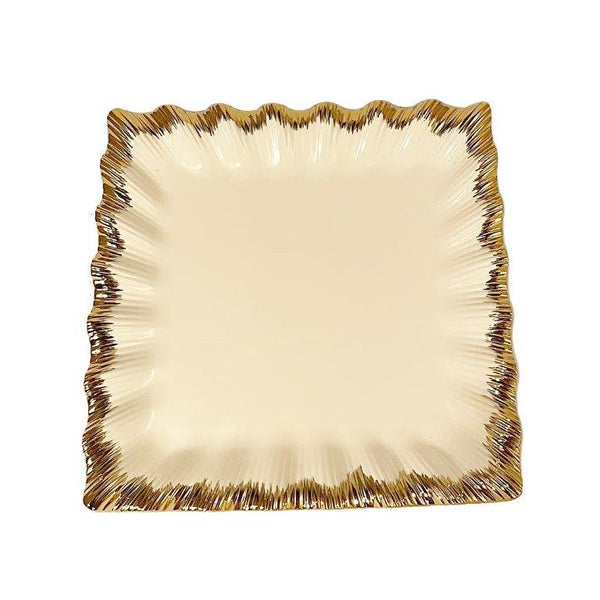 White Ceramic Gold Rim Tableware Rectangular Serving Dish Plate 20.5*20.5*2.5 cm