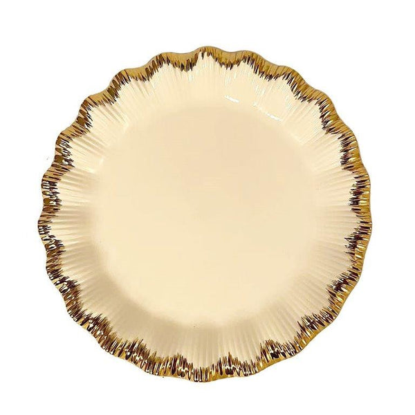 White Ceramic Gold Rim Tableware Round Serving Dish Plate 30.5*30.5*3.5 cm