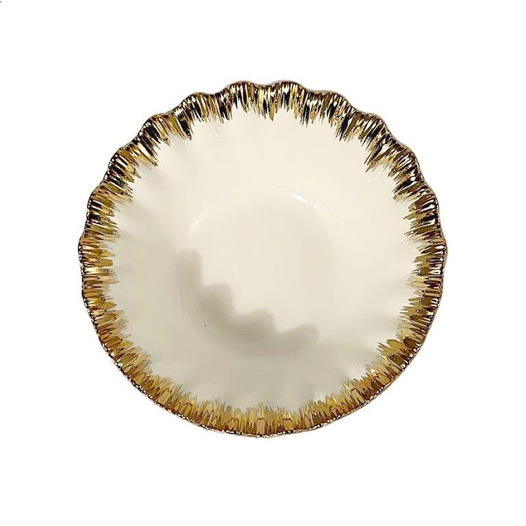 White Ceramic Gold Rim Tableware Round Serving Dish Bowl 26*26*10 cm
