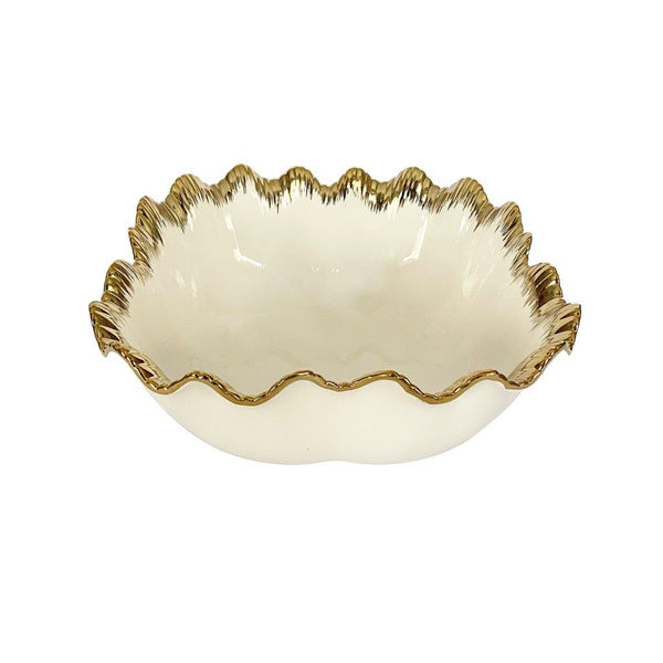 White Ceramic Gold Rim Tableware Oval Serving Dish Bowl 26*26*10.5 cm