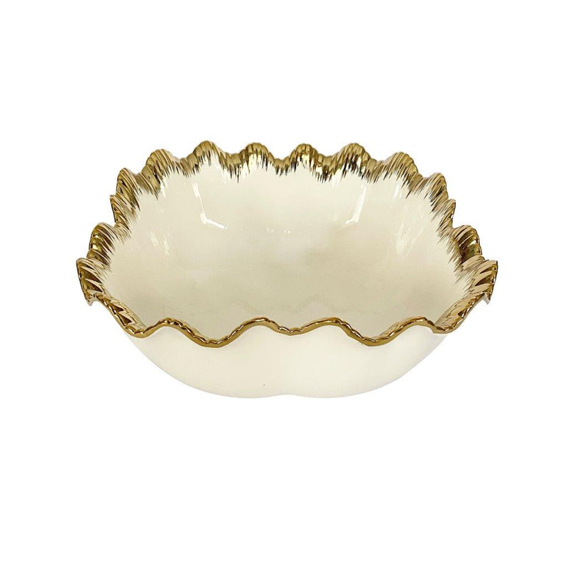 White Ceramic Gold Rim Tableware Oval Serving Dish Bowl 26*26*10.5 cm
