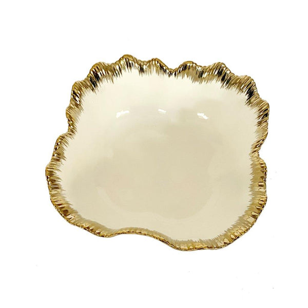 White Ceramic Gold Rim Tableware Oval Serving Dish Bowl 26*26*10.5 cm