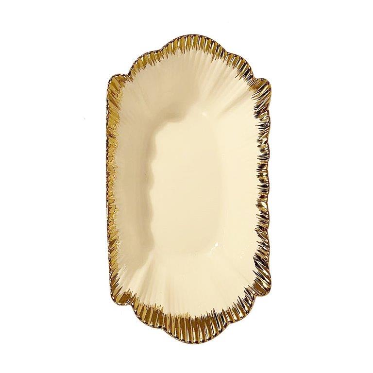 White Ceramic Gold Rim Tableware Oval Serving Dish Bowl 35*20.5*10.5 cm
