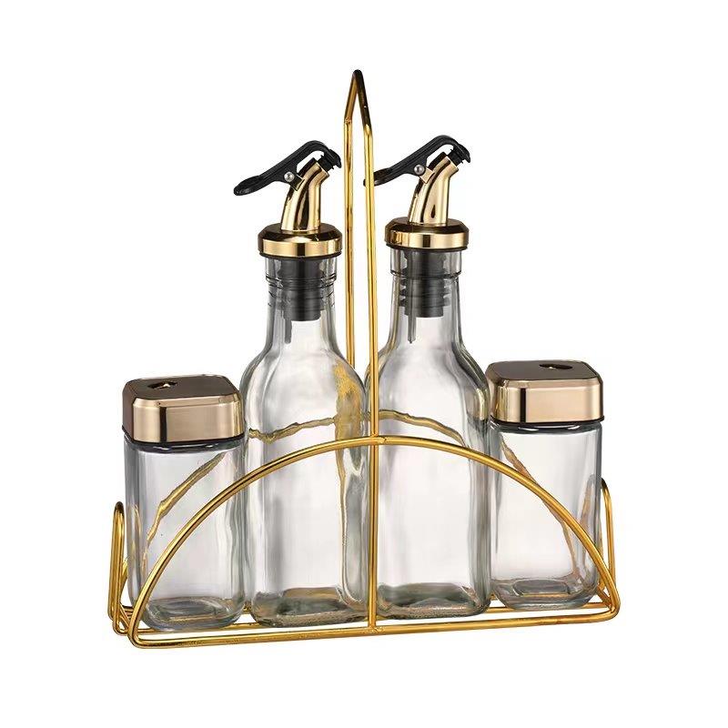 Gold and Transparent Spice Rack and Seasoning Jar Set of 4 Pcs 100 ml/150 ml