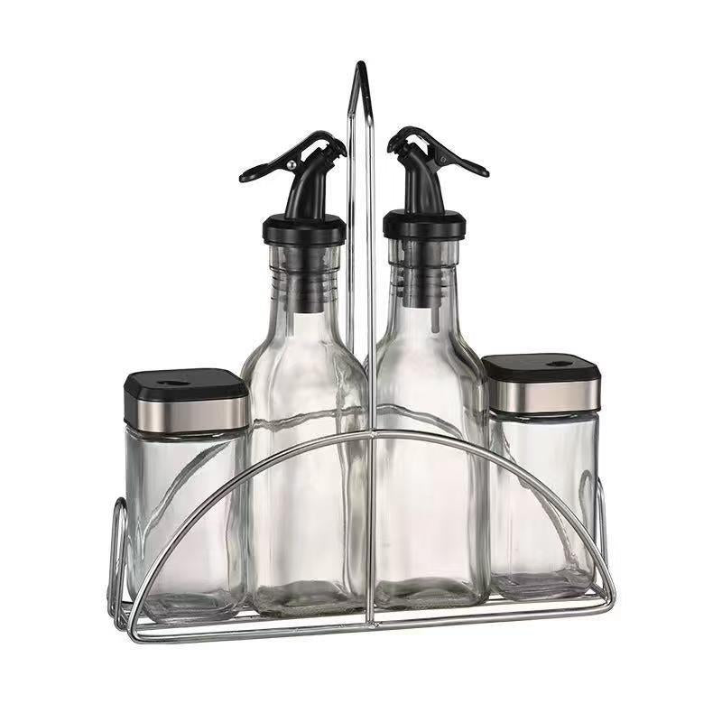 Silver and Transparent Spice Rack and Seasoning Jar Set of 4 Pcs 100 ml/150 ml
