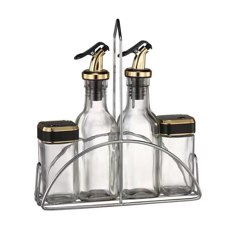 Gold and Transparent Spice Rack and Seasoning Jar Set of 4 Pcs 100 ml/150 ml