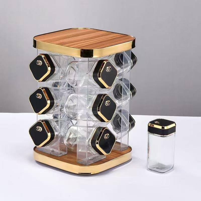Revolving Spice Rack Spice and Herb Carousel Set of 12 Pcs 100 ml