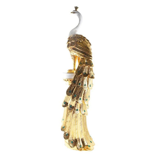 White & Gold Sculpture Statue Resin Peacock 40*30*120 cm