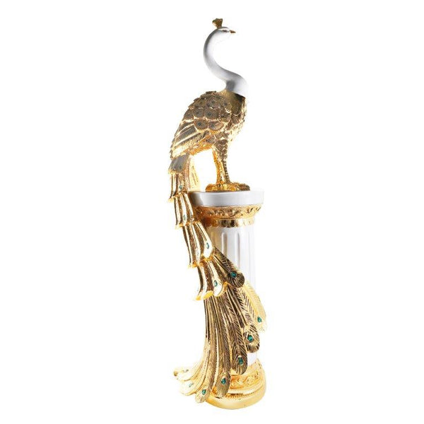 White & Gold Sculpture Statue Resin Peacock 40*30*120 cm