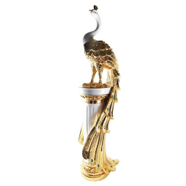 White & Gold Sculpture Statue Resin Peacock 40*30*120 cm
