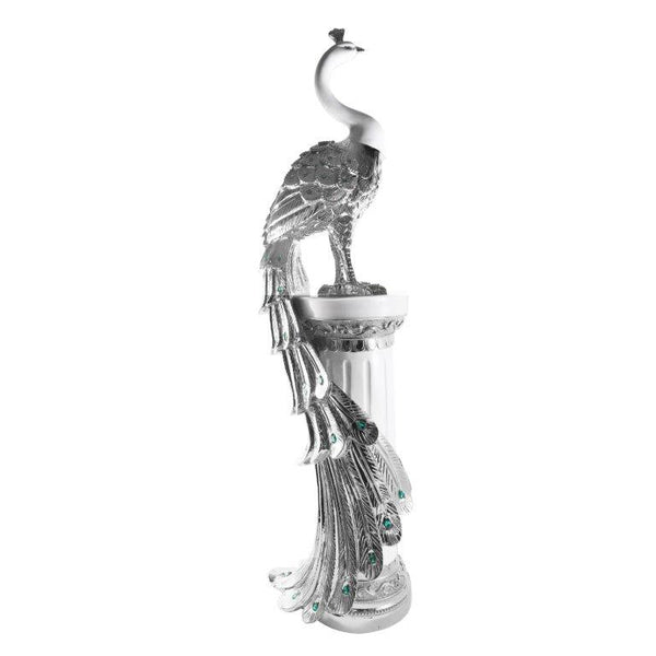 White & Silver Sculpture Statue Resin Peacock 40*30*120 cm