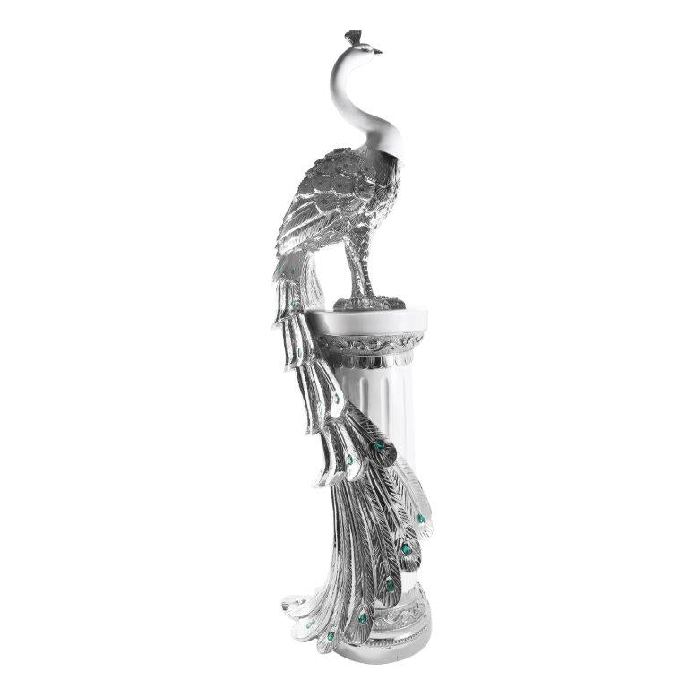 White & Silver Sculpture Statue Resin Peacock 40*30*120 cm