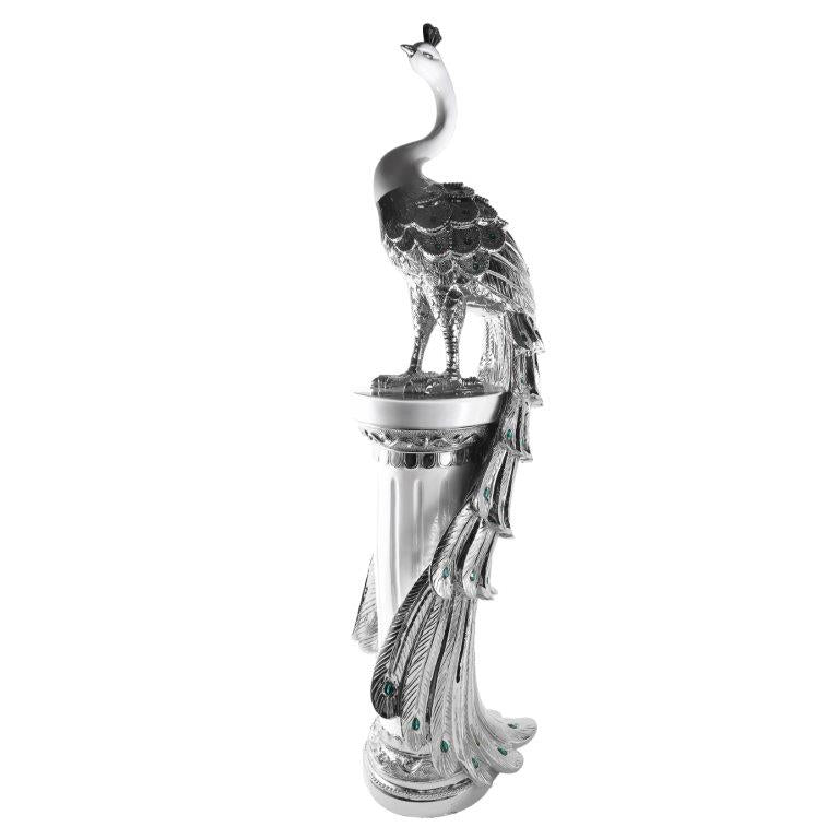 White & Silver Sculpture Statue Resin Peacock 40*30*120 cm