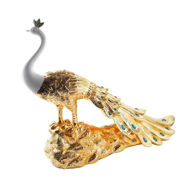 White & Gold Sculpture Statue Resin Peacock 80*24*59 cm
