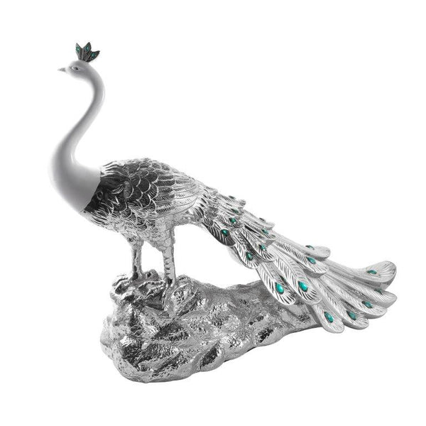 White & Silver Sculpture Statue Resin Peacock 80*24*59 cm