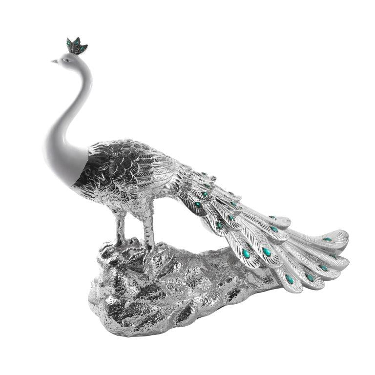 White & Silver Sculpture Statue Resin Peacock 80*24*59 cm