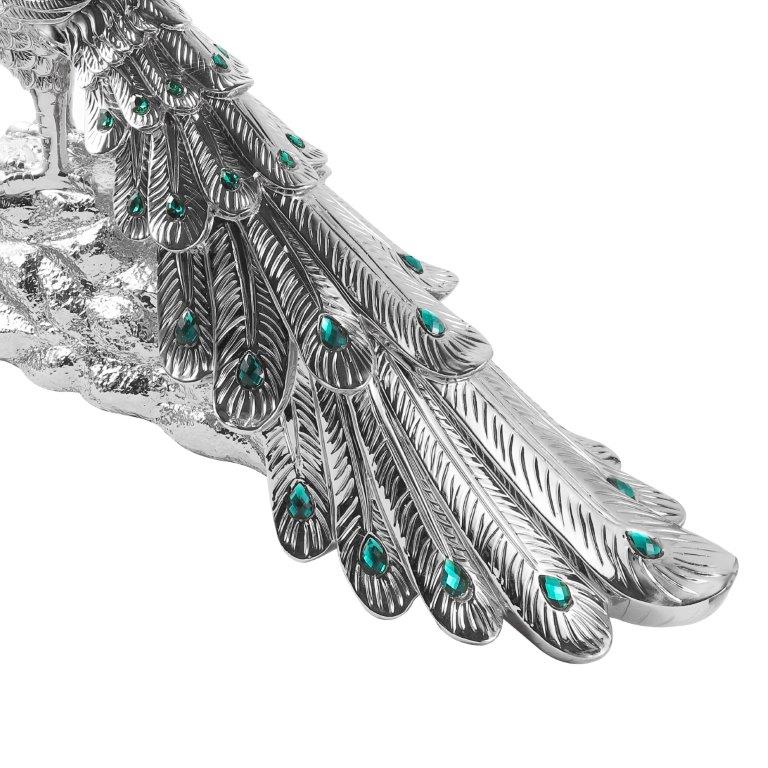 White & Silver Sculpture Statue Resin Peacock 80*24*59 cm