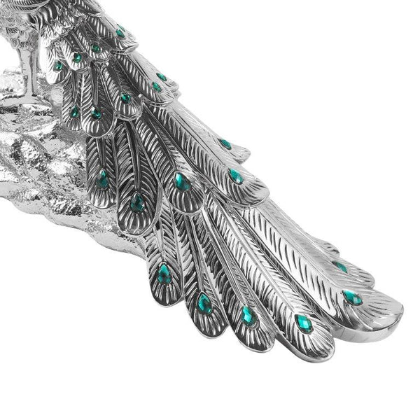White & Silver Sculpture Statue Resin Peacock 80*24*59 cm