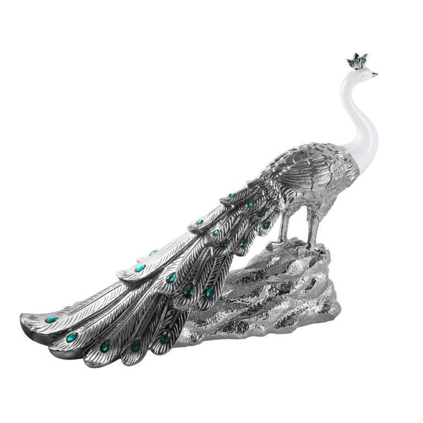 White & Silver Sculpture Statue Resin Peacock 80*24*59 cm