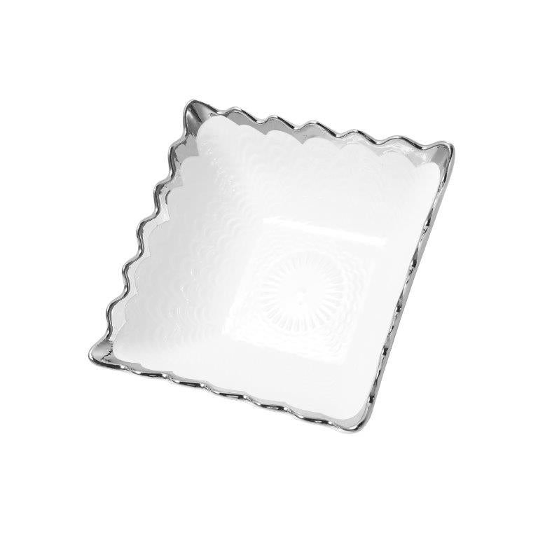 Square Ceramic Plate Silver Rim Serving Dish 20.5*20.5*7.5 cm