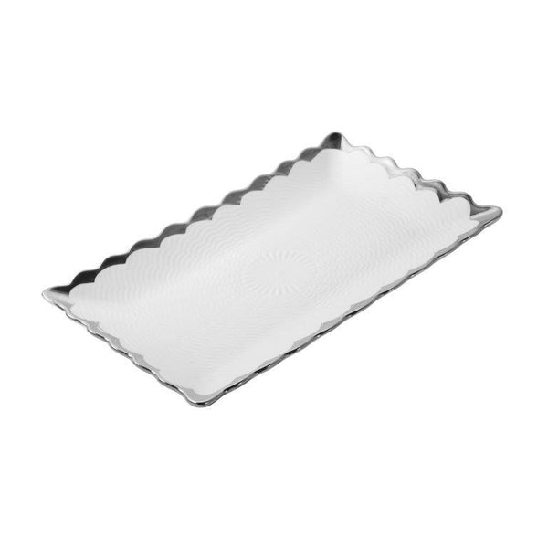 Rectangle Ceramic Plate Silver Rim Serving Dish 30.5*18.5*2.5 cm