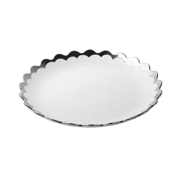 Round Ceramic Plate Silver Rim Serving Dish 26*26*3 cm