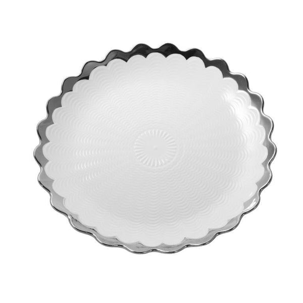 Round Ceramic Plate Silver Rim Serving Dish 15*15*2 cm