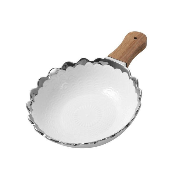 Round Ceramic Bowl Silver Rim Serving Dish 25.5*17*5.5 cm