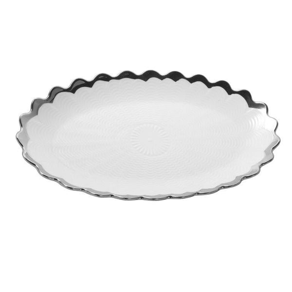 Oval Ceramic Plate Silver Rim Serving Dish 31*18.5*2.5 cm