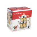 Stainless Steel Double Tea Pot Kettle Set of 2 Pcs 1.35L+2.15L