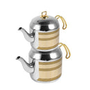 Stainless Steel Double Tea Pot Kettle Set of 2 Pcs 1.35L+2.15L