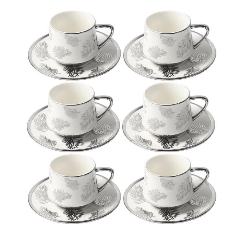 Ceramic Tea Cup and Saucer Set of 6 Pcs Abstract Print Design 180ml