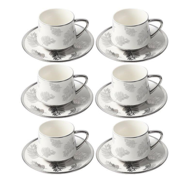 Ceramic Tea Cup and Saucer Set of 6 Pcs Abstract Print Design 180ml