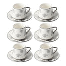 Ceramic Coffee Cup and Saucer Set of 6 Pcs Abstract Print Design 90ml